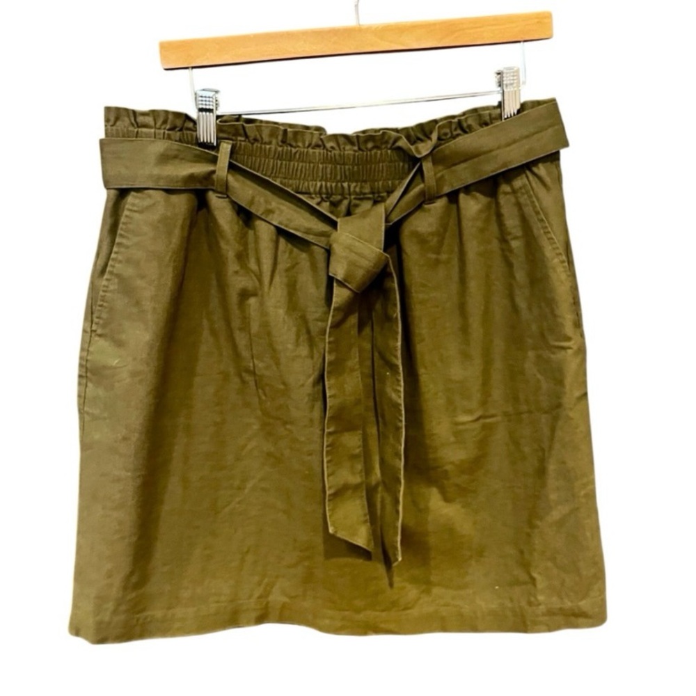 J.Crew Olive Linen-Blend Paperbag Waist Tie Skirt – Size L